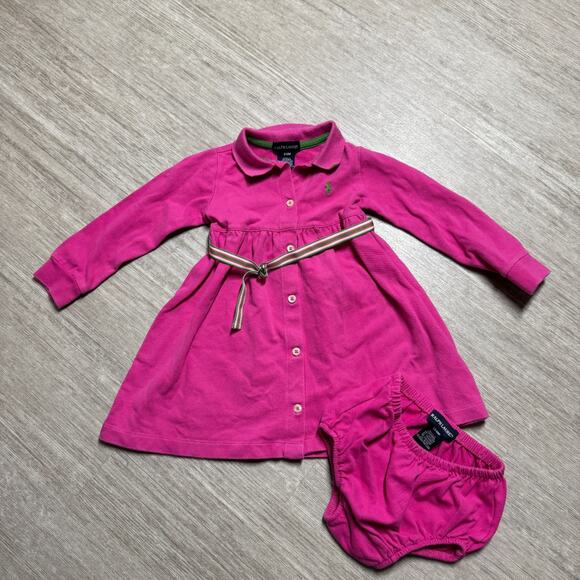 Vintage Ralph Lauren Baby Girls Dress Button Front Pink 24M 2 Piece Collared - Picture 1 of 4